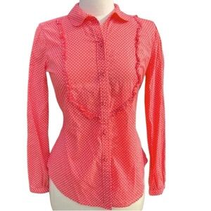 Liz Claiborne women’s button-down color coral base with white polkadot